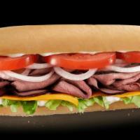 Roast Beef & Cheddar · Roast beef, cheddar cheese, lettuce, onions, tomatoes, salt & mayo