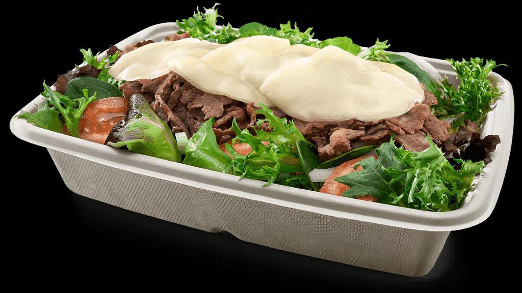 Steak Cheese Steak Bowl · Steak, provolone cheese, spring mix, onions, tomatoes, salt & your choice of dressing
