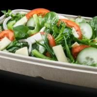 Veggie · Provolone cheese, spring mix, cucumbers, green peppers, onions, tomatoes & your choice of dr...