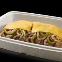 Steak Philly · Steak, American cheese, sautéed green peppers, onions & your choice of dressing