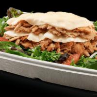 Double Chicken Cheese Steak · Double chicken & provolone cheese with spring mix, onions, tomatoes, salt & your choice of d...