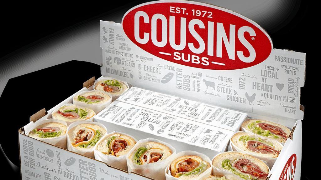 12-Piece Party Box · Serves 6-9. Each of our transportable Party Boxes include individually wrapped pieces of our deli-fresh subs — a simple and delicious option for large groups. Choose up to 3 different deli-fresh sub varieties.