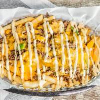 Philly Steak Fries · 100 percent steak, grilled onions, green peppers, mushrooms with choice of cheese and all th...