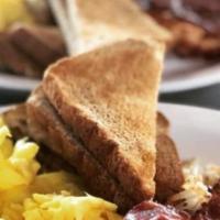 Sunny Breakfast · 3 eggs any style, bacon or sausage, hashbrowns or home fries. 
Includes tortillas or bread.