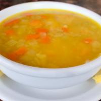 Vegetable Lentil Soup · Homemade soup made with lentil, carrots, onions, celery and spices.