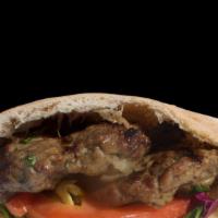 Lamb Kabob Sandwich · Fresh lamb, ground, spiced and grilled, served in a pita pocket with lettuce and tomato.