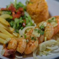 Camarones Al Gusto · Sautéed jumbo shrimp with butter topped with your choice of sauce (devil sauce, garlic sauce...