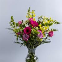 Premium Seasonal Bouquet · Asst color bouquet - rose, gerbera daisy - asst flowers & foliage.