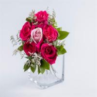 1/2 Dozen Roses Arrangement · 1/2 dozen roses arranged with seasonal filler flowers and foliage in glass container or vase...