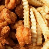 Battered Shrimp &Fries · 10 Golden deliciously fried shrimp accompanied with our own hand cut fries