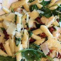 Heavenly Pasta · Penne pasta tossed in olive oil, garlic sun-dried tomatoes, fresh spinach, and grilled chick...