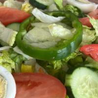 Tossed Side Salad · Lettuce, Tomato, Cucumbers, Green Pepper, & Egg.