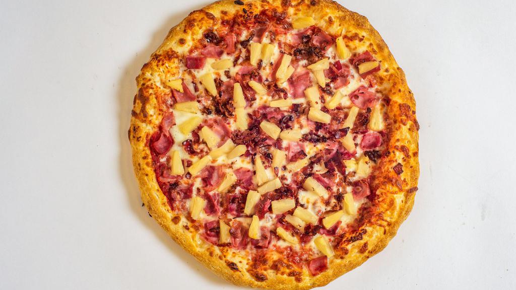 Hawaiian · Mozzarella cheese, ham, bacon, and pineapple.