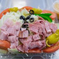 Antipasta Salad · Lettuce, Tomatoes, Red Onions, Green Peppers, Black Olives, Mozzarella, Pepperoncini, Ham an...