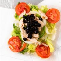 Grilled Chicken Salad (Party) · Lettuce, tomatoes, onions, green peppers, black olives, mozzarella and grilled chicken.