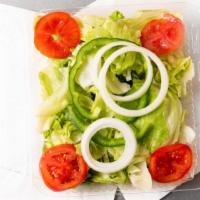 Tp  Garden Salad · Lettuce, Tomatoes, Green Peppers, Onions, Mozzarella and Black Olives.