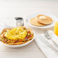 Country Harvest Skillet* · Eggs, sausage, onions, bell peppers and cheddar cheese all on top of homestyle potatoes. Cho...