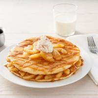 Apple Pie Pancakes · Pancakes, topped with apple pie filling, caramel, cinnamon and whipped cream (1600 cal)
