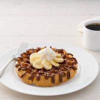 Nutella Banana Waffle · Sweet cream waffle topped with Nutella, sliced banana, and whipped cream (1350 cal)