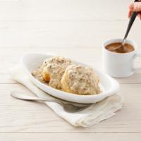 Biscuits And Gravy - Half Order · One freshly baked biscuit, smothered with sausage gravy (470 cal)
