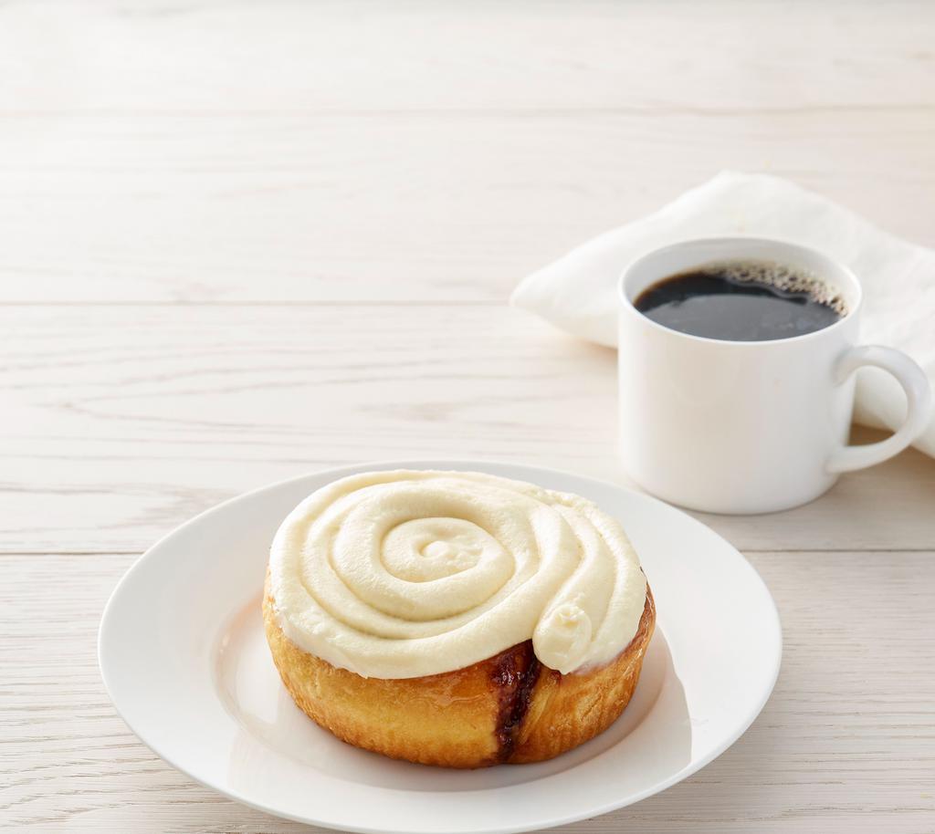 Gourmet Cinnamon Roll · Bakery fresh cinnamon roll topped with cream cheese icing (1020 cal)