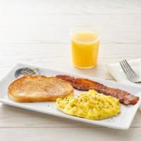 Sunrise Breakfast* · Scrambled eggs, choice of bacon or sausage, and toast (260-890 cal)