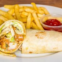 Tortilla Wrap With Fries · Your choice of grilled chicken or grilled beef with onions, green peppers served wraped with...