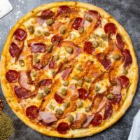 Meat Me Up Sausage And Pepperoni Pizza · Generous amounts of sausage, pepperoni, mozzarella, marinara,  and  baked on a hand-tossed d...