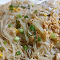 Pad Thai  · Sauteed rice noodles, eggs, green onions, Beansprout garnish with crush Peanuts in tamarind ...