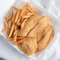 Tilapia Dinner · It comes with fries coleslaw and bread.