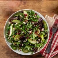 Michigan Apple Salad · spring mix, granny smith apples, dried cranberries, toasted pecans, and bleu cheese crumbles...