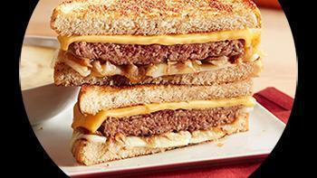 Patty Melt With Fries · caramelized onions, American and swiss cheese on grilled marbled rye, served with a side of ...