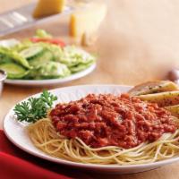 Pasta · choice of marinara or meat sauce over penne or spaghetti with a grilled garlic roll, served ...