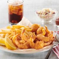 Fried Shrimp · ten shrimp breaded in special seasoning with fries, hush puppies, coleslaw and shrimp sauce.