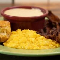 Jlsk Rise & Shine · Choice of meat, choice of house potatoes, southern cheese grits, or buttered rice. Served wi...