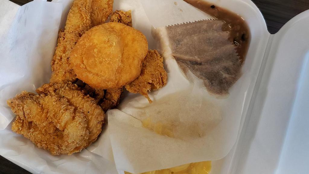 3 Piece Catfish Fillet · With fries or side and biscuit.