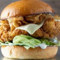 Haystack · Classic fried chicken, white American cheese, lettuce, pickle, haystack onions, and house ra...
