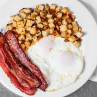 Two Eggs With Bacon · Brunch potatoes, toast.