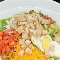 Cobb Salad · romaine,grilled chicken, egg, tomato,bacon, avocado, bleu cheese, cheddar, choice dressing
