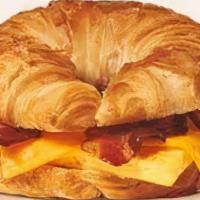 Bacon, Egg & Cheese Breakfast Sandwich  · A Buttery Croissant with bacon, fried egg & cheese