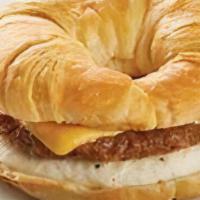 Sausage, Egg & Cheese Sandwich  · A Buttery Croissant with sausage, fried egg & cheese