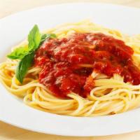 Spaghetti · A generous portion of spaghetti. Cooked daily. Served with fresh oven baked garlic bread.