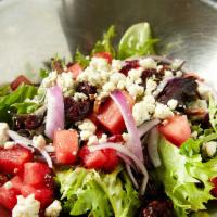 Roasted Beet & Pecan Salad · Field greens, roasted beets, almonds, strawberries, goat cheese with lemon vinaigrette.