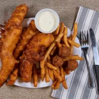 Fish Fry Platter (Soup) · Served with fries, hush puppies, and cole slaw by request.