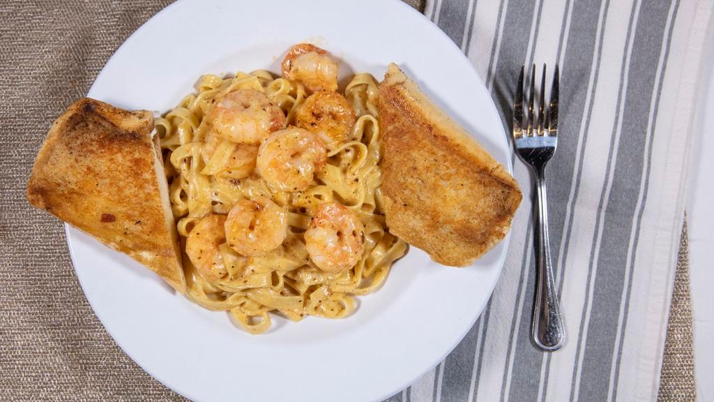 Shrimp Diablo (Soup) · Gulf shrimp sauteed in a Cajun cream sauce served over fettuccine. (no potato or vegetable).