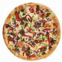 X-Large Philly Steak Supreme · Steak, onions, green peppers, red peppers, and our special blend of 3 cheeses.