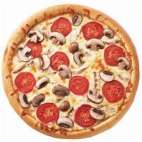 Medium Chicken Alfredo · Alfredo sauce based pizza, with grilled chicken, mushrooms, fresh tomatoes, our special blen...