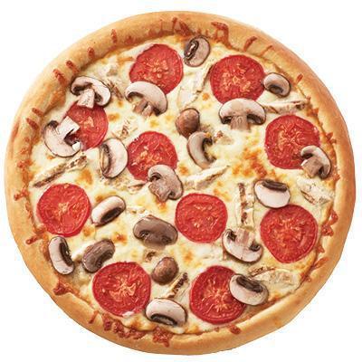 Small Chicken Alfredo · Alfredo sauce based pizza, with grilled chicken, mushrooms, fresh tomatoes, our special blend of 3 cheeses.