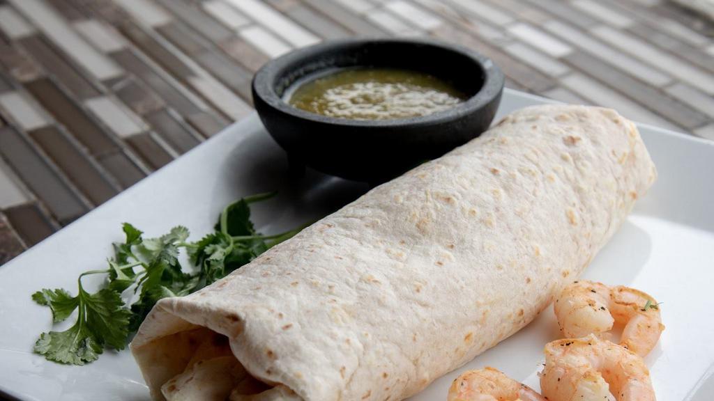Shrimp Burrito · Comes with refried beans, rice, and shredded cheese.