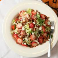 Summer Salad · ICEBERGE AND ROMAINE LETTUCE TOPPED WITH SLICED STRAWBERRIES, CANDIED PECANS, BLEU CHEESE CR...